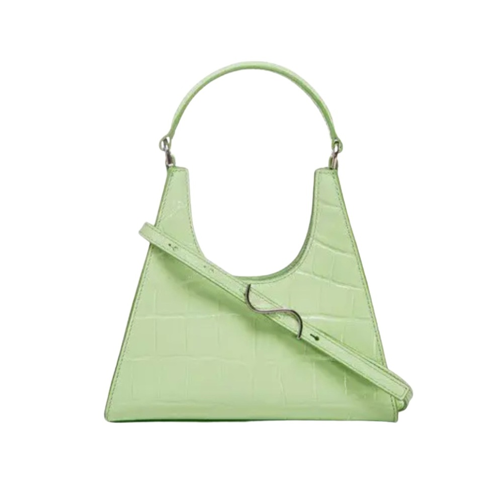 Staud Mini Rey Crossbody Elegant Green Croc-Embossed Women's Bag